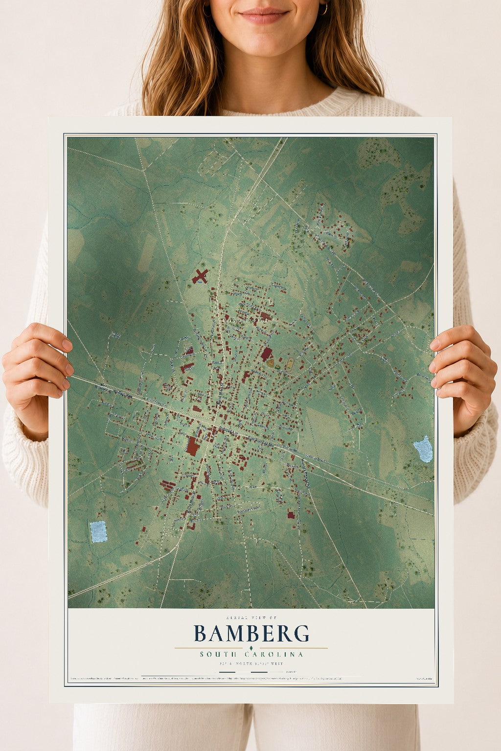 Map of Bamberg, South Carolina, 18 x 24 inch unframed archival matte print