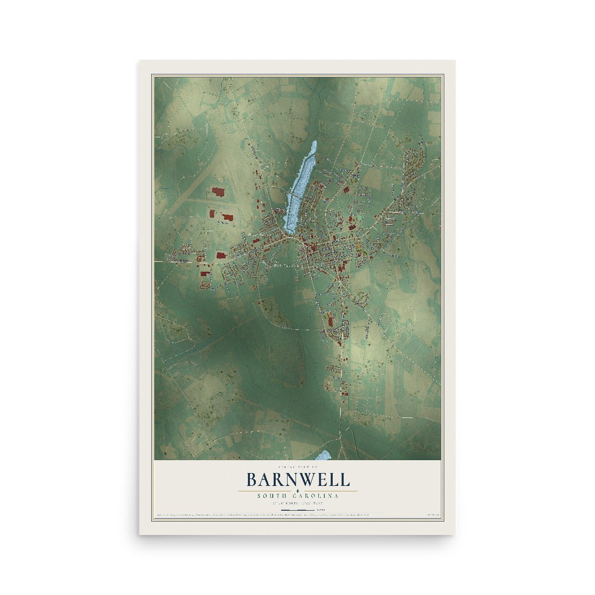 Map of Barnwell, South Carolina, 12 x 18 inch unframed archival matte print
