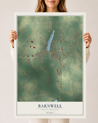 Map of Barnwell, South Carolina, 24 x 36 inch unframed archival matte print