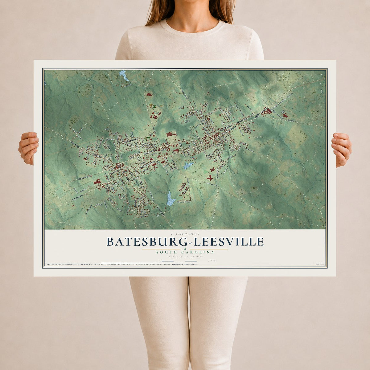 Map of Batesburg-Leesville, South Carolina, 24 x 36 inch unframed archival matte print