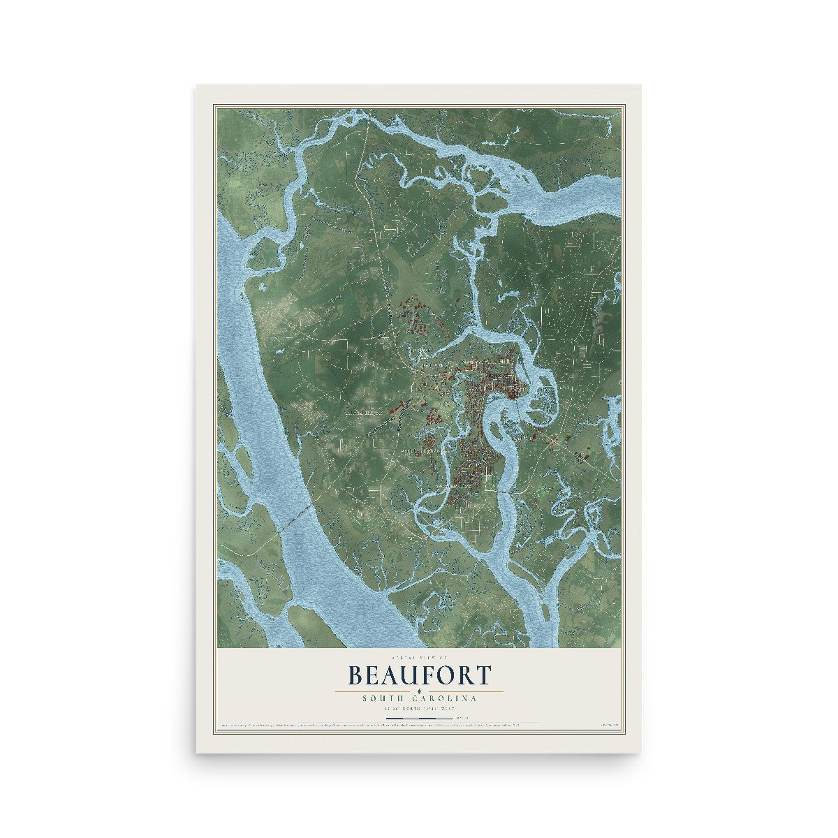 Map of Beaufort, South Carolina, 12 x 18 inch unframed archival matte print