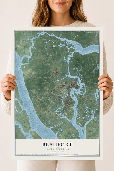 Map of Beaufort, South Carolina, 18 x 24 inch unframed archival matte print