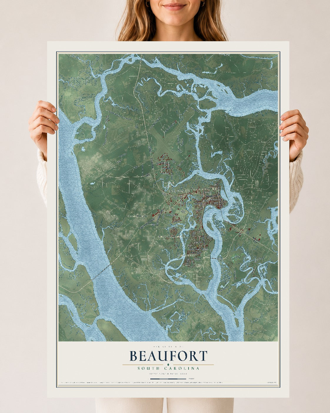 Map of Beaufort, South Carolina, 24 x 36 inch unframed archival matte print