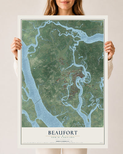 Map of Beaufort, South Carolina, 24 x 36 inch unframed archival matte print