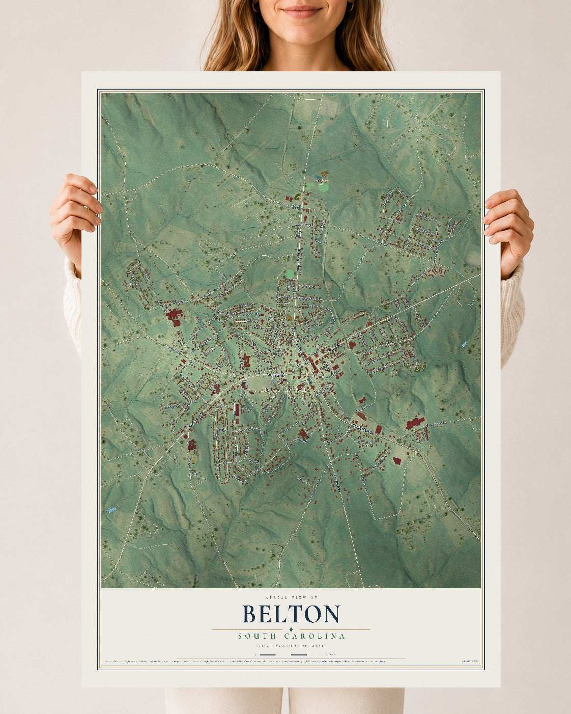 Map of Belton, South Carolina, 24 x 36 inch unframed archival matte print