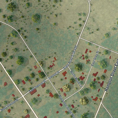 Second close-up of the map of Bethune, South Carolina print showing more streets and buildings