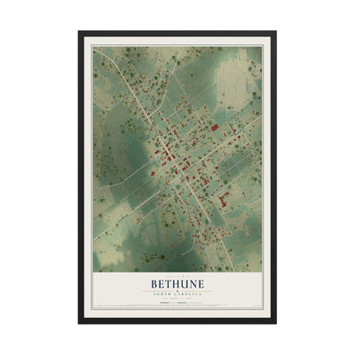 Map of Bethune, South Carolina, 12 x 18 inch print in a black wood frame