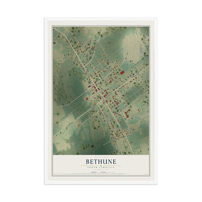 Map of Bethune, South Carolina, 12 x 18 inch print in a white wood frame