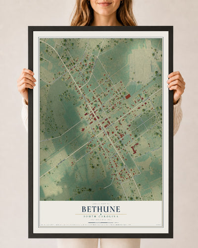 Map of Bethune, South Carolina, 24 x 36 inch print in a black wood frame