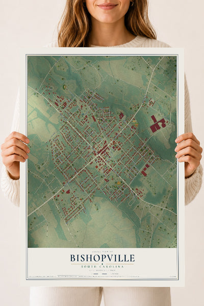 Map of Bishopville, South Carolina, 18 x 24 inch unframed archival matte print