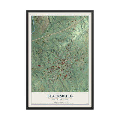 Map of Blacksburg, South Carolina, 12 x 18 inch print in a black wood frame