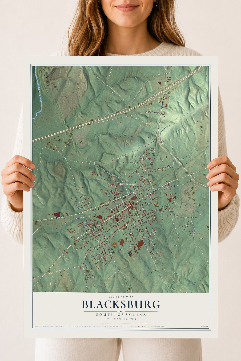 Map of Blacksburg, South Carolina, 18 x 24 inch unframed archival matte print
