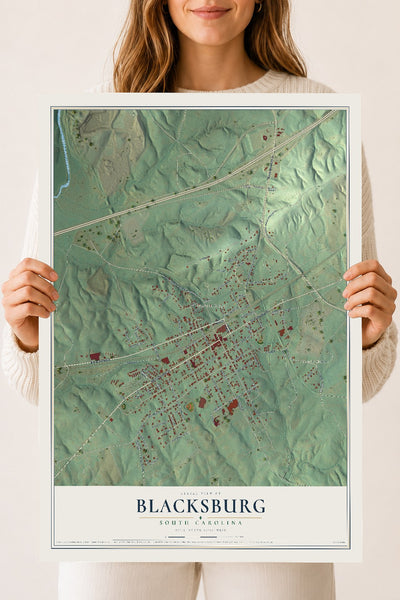 Map of Blacksburg, South Carolina, 18 x 24 inch unframed archival matte print
