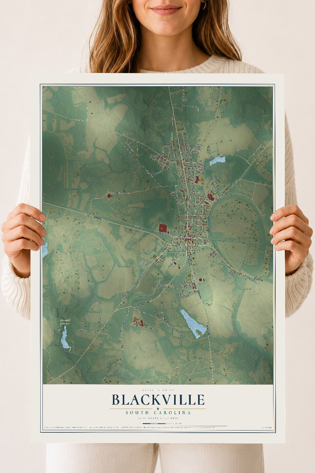 Map of Blackville, South Carolina, 18 x 24 inch unframed archival matte print