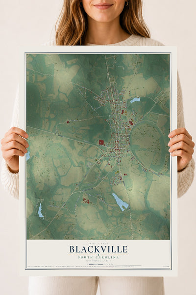 Map of Blackville, South Carolina, 18 x 24 inch unframed archival matte print