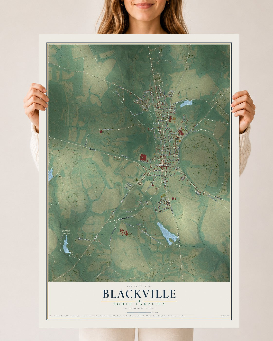 Map of Blackville, South Carolina, 24 x 36 inch unframed archival matte print