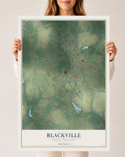 Map of Blackville, South Carolina, 24 x 36 inch unframed archival matte print