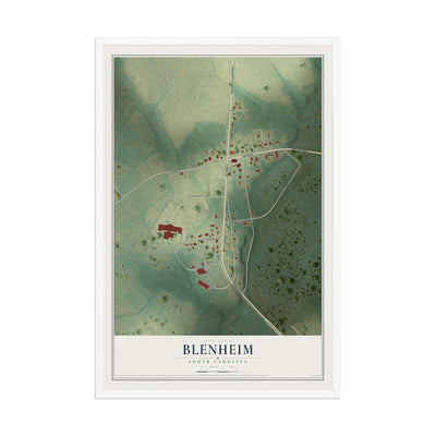 Map of Blenheim, South Carolina, 12 x 18 inch print in a white wood frame