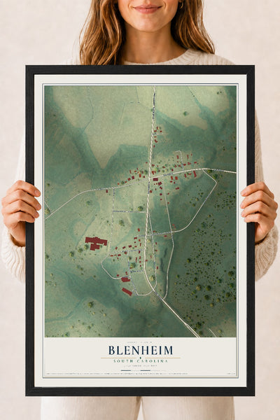 Map of Blenheim, South Carolina, 18 x 24 inch print in a black wood frame