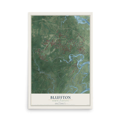 Map of Bluffton, South Carolina, 12 x 18 inch unframed archival matte print