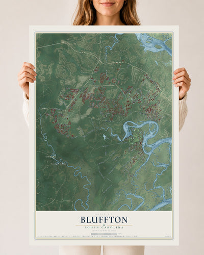 Map of Bluffton, South Carolina, 24 x 36 inch unframed archival matte print