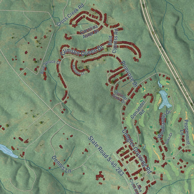 Second close-up of the map of Blythewood, South Carolina print showing more streets and buildings