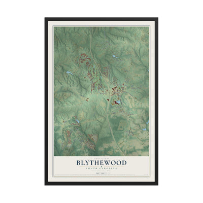 Map of Blythewood, South Carolina, 12 x 18 inch print in a black wood frame