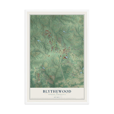 Map of Blythewood, South Carolina, 12 x 18 inch print in a white wood frame