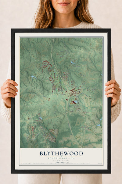 Map of Blythewood, South Carolina, 18 x 24 inch print in a black wood frame