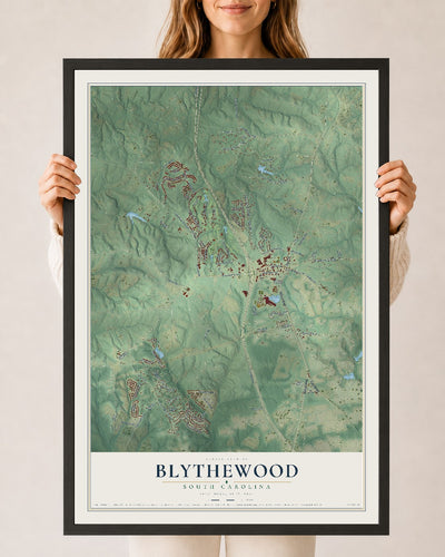 Map of Blythewood, South Carolina, 24 x 36 inch print in a black wood frame