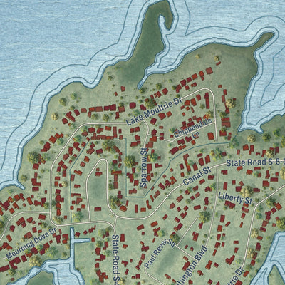 Close-up of the map of Bonneau Beach, South Carolina print showing street and building detail