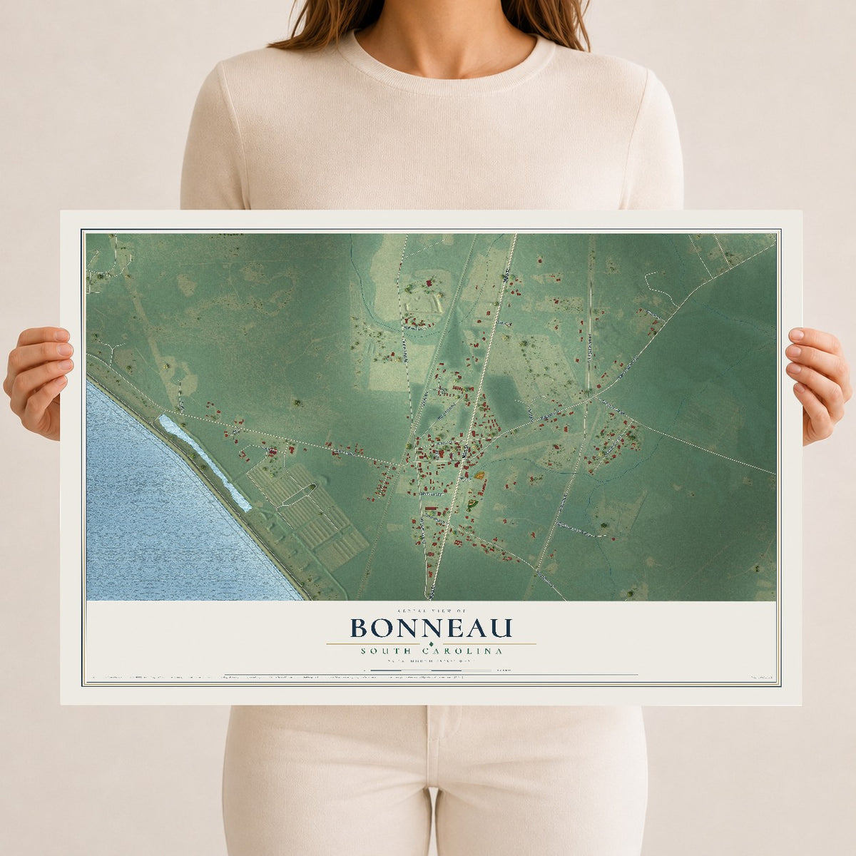 Map of Bonneau, South Carolina, 12 x 18 inch unframed archival matte print