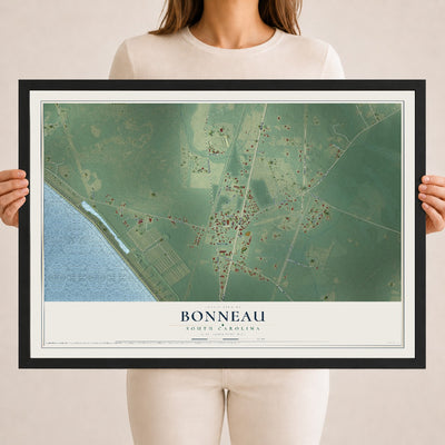 Map of Bonneau, South Carolina, 18 x 24 inch print in a black wood frame