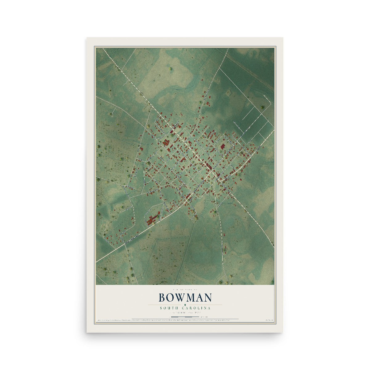 Map of Bowman, South Carolina, 12 x 18 inch unframed archival matte print