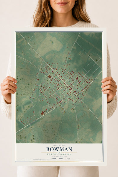 Map of Bowman, South Carolina, 18 x 24 inch unframed archival matte print