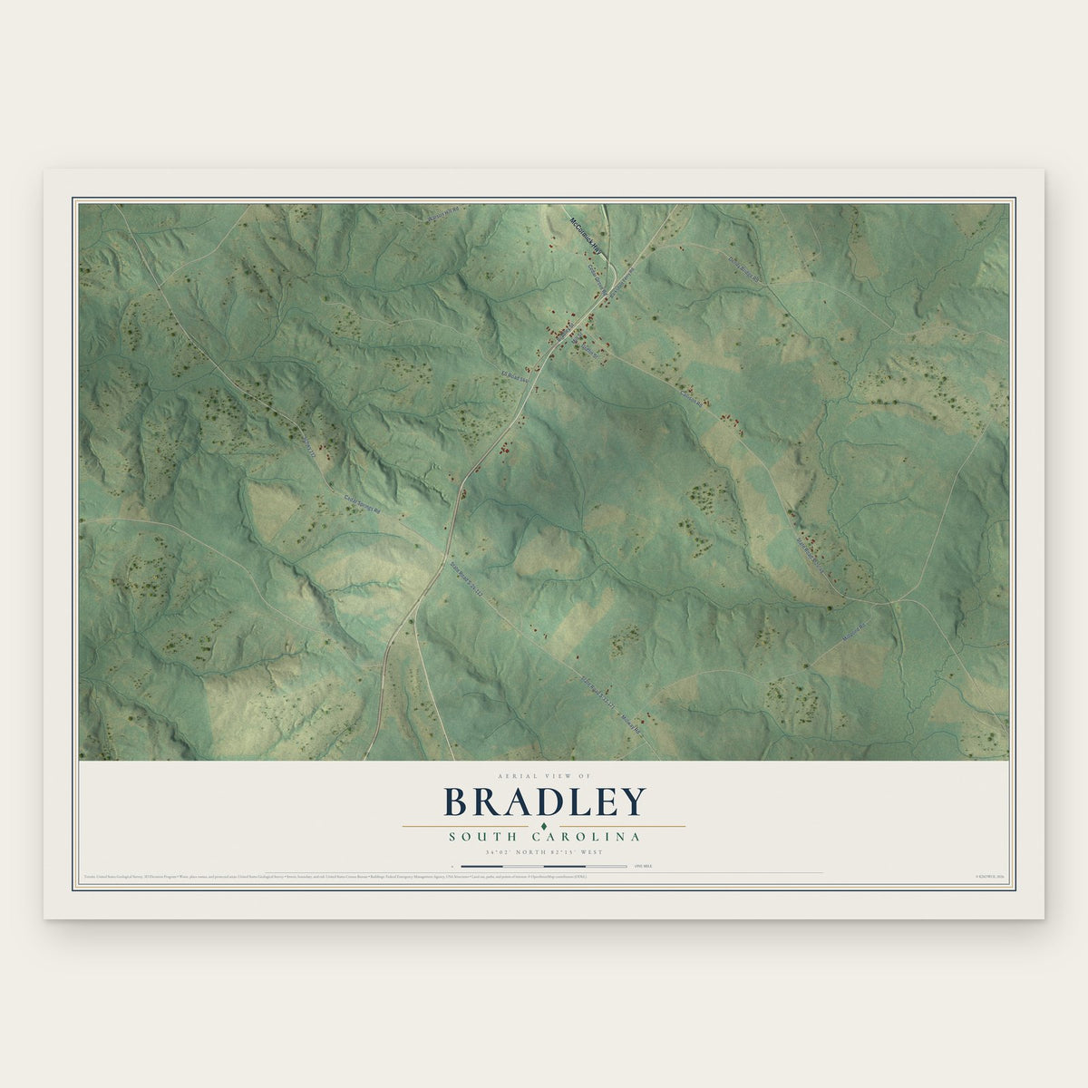 Bradley, South Carolina map print, the full design