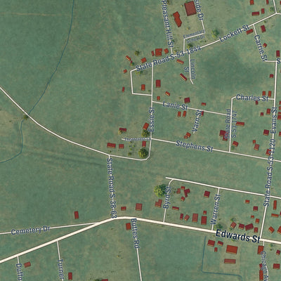 Second close-up of the map of Branchville, South Carolina print showing more streets and buildings
