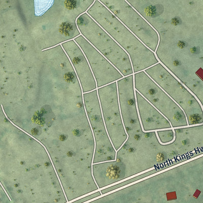 Close-up of the map of Briarcliffe Acres, South Carolina print showing street and building detail