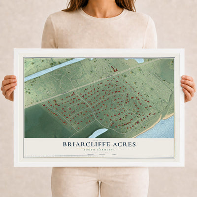 Map of Briarcliffe Acres, South Carolina, 12 x 18 inch print in a white wood frame