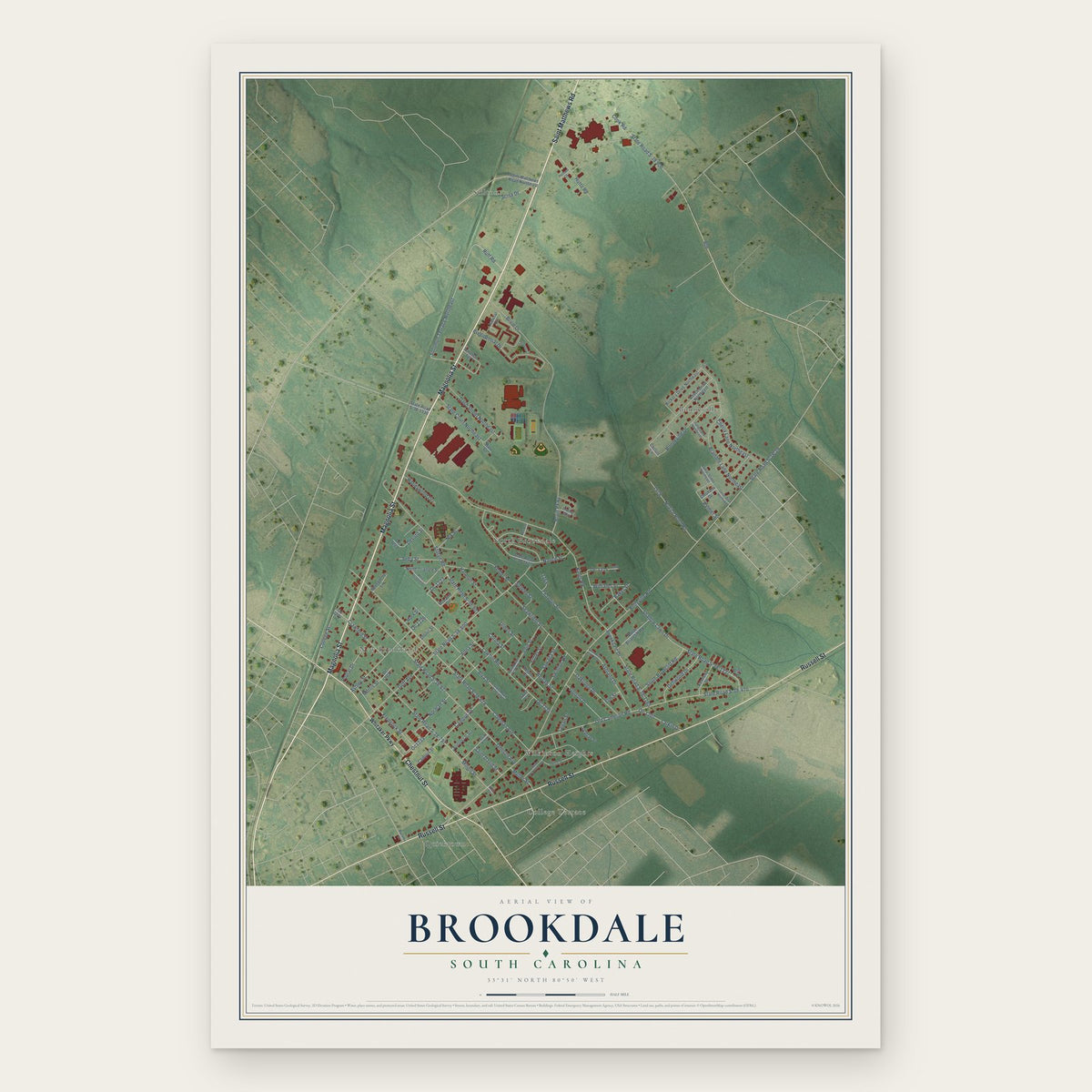 Brookdale, South Carolina map print, the full design