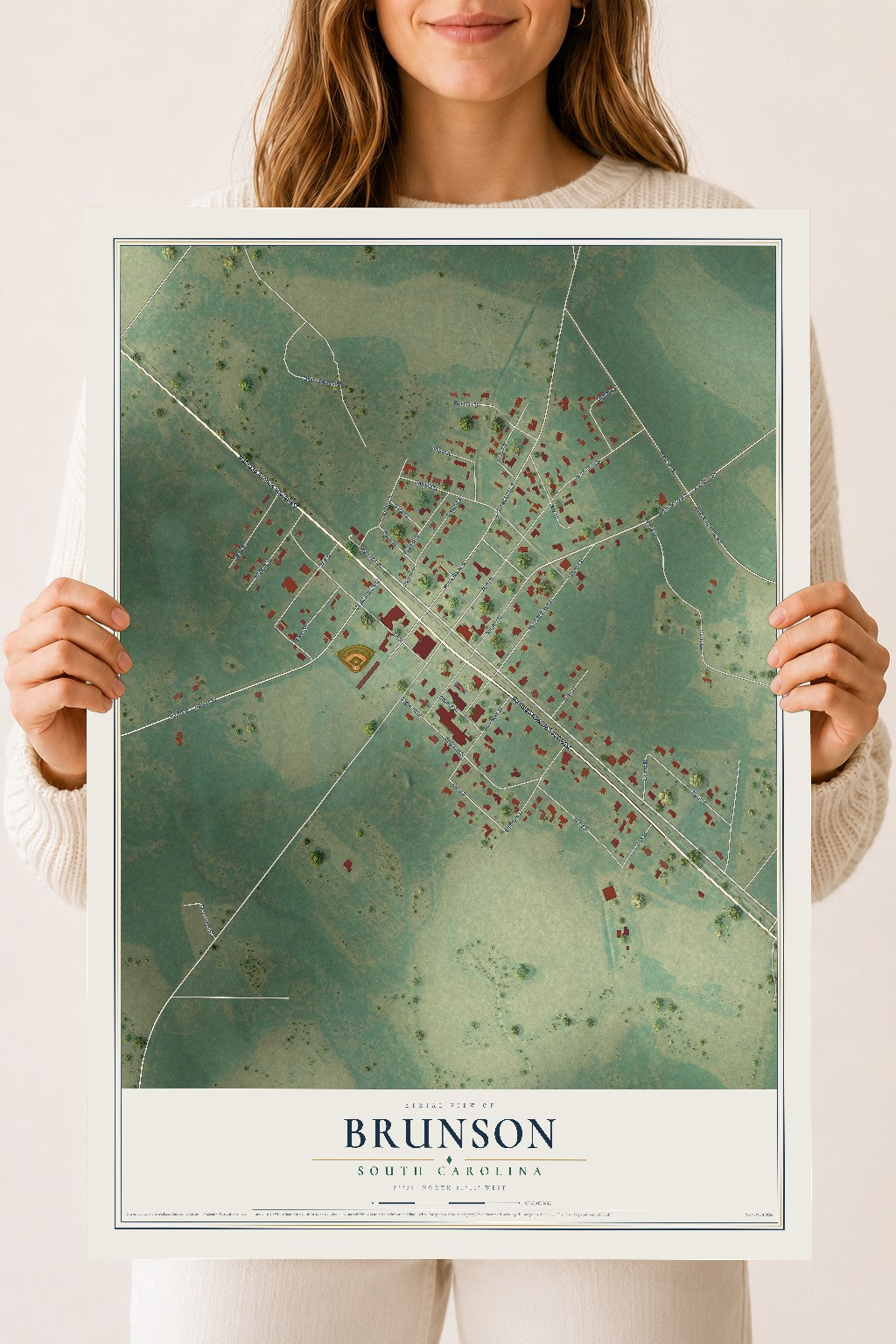 Map of Brunson, South Carolina, 18 x 24 inch unframed archival matte print