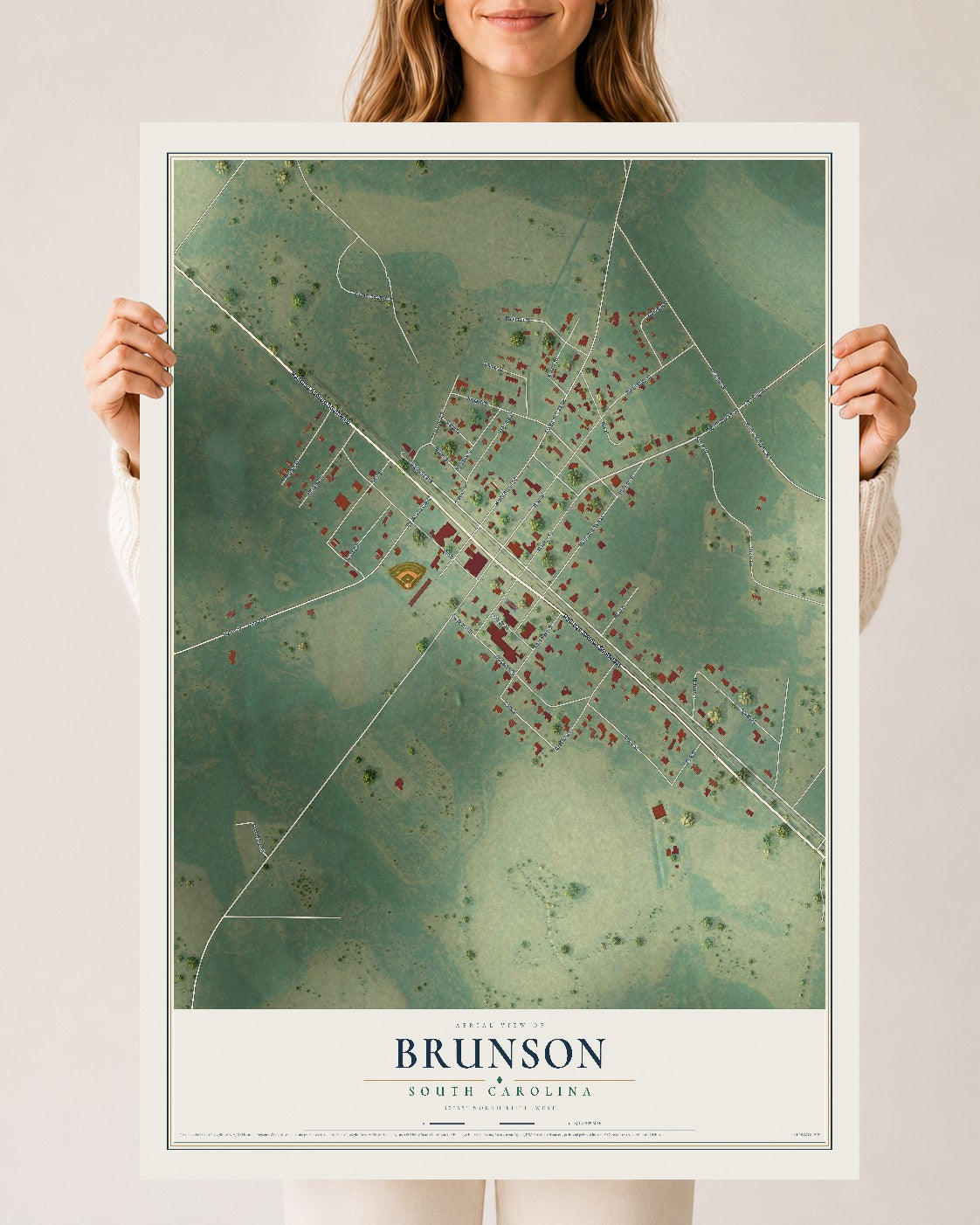 Map of Brunson, South Carolina, 24 x 36 inch unframed archival matte print