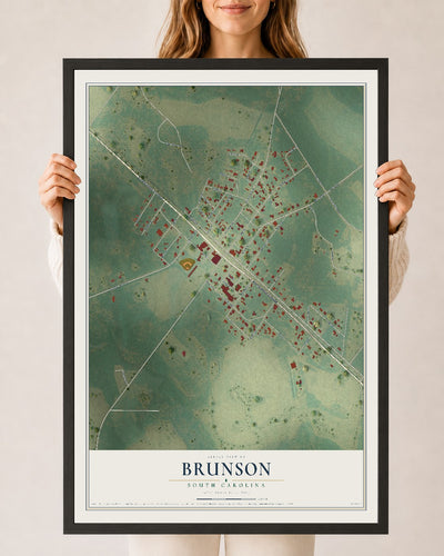 Map of Brunson, South Carolina, 24 x 36 inch print in a black wood frame