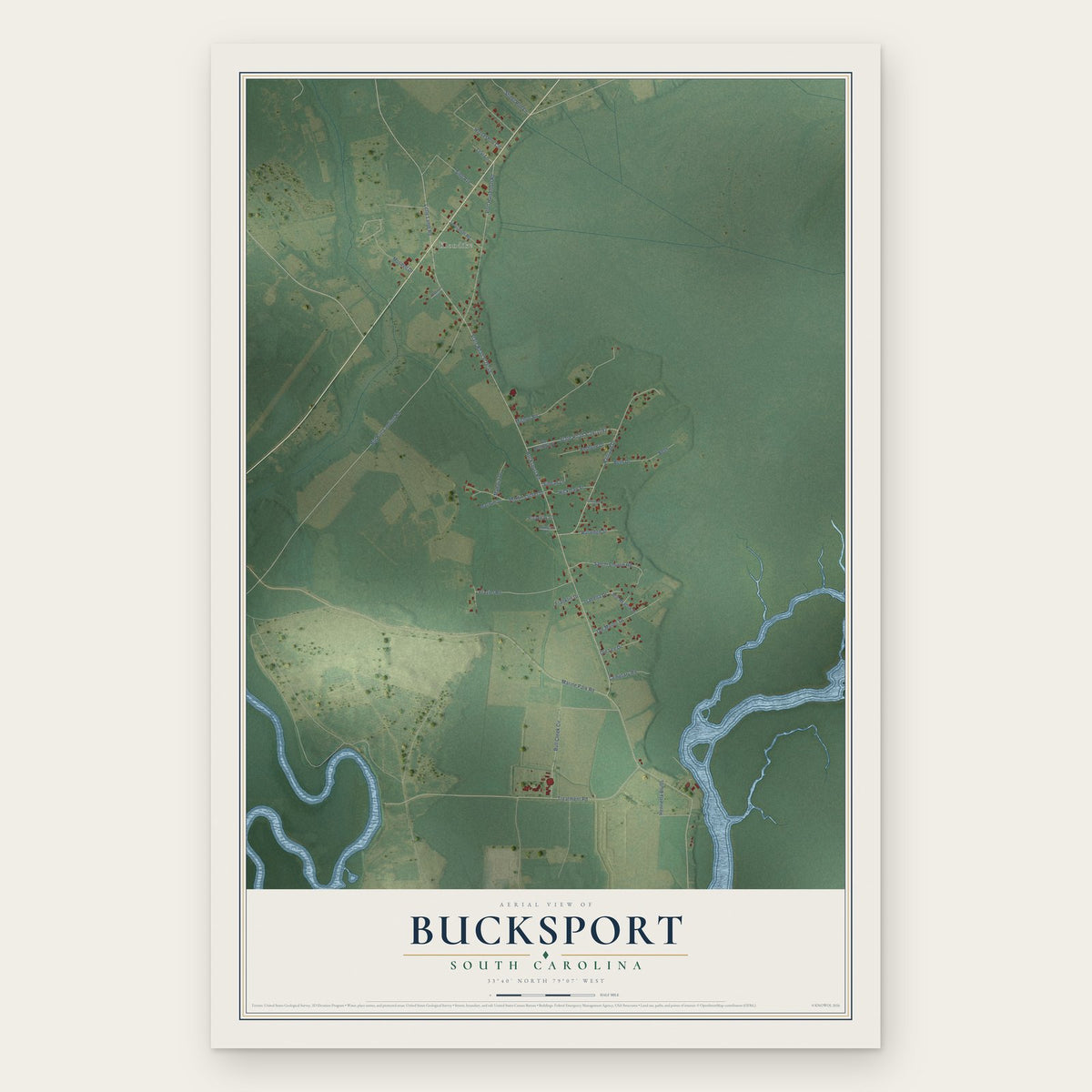 Bucksport, South Carolina map print, the full design