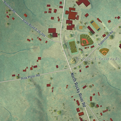 Close-up of the map of Buford, South Carolina print showing street and building detail