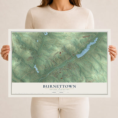 Map of Burnettown, South Carolina, 12 x 18 inch unframed archival matte print