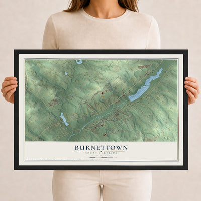 Map of Burnettown, South Carolina, 12 x 18 inch print in a black wood frame