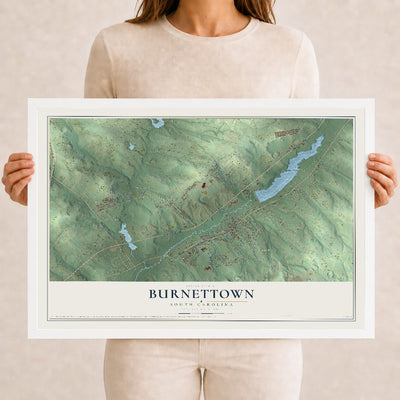 Map of Burnettown, South Carolina, 12 x 18 inch print in a white wood frame