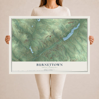 Map of Burnettown, South Carolina, 24 x 36 inch unframed archival matte print