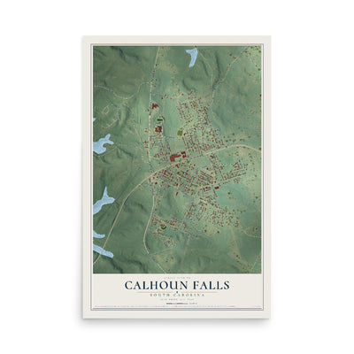 Map of Calhoun Falls, South Carolina, 12 x 18 inch unframed archival matte print